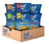 SaltMe! 4 flavor variety pack Potato Chips, 50% Low Salt, Kosher, Non-GMO, Better for You Chips, Original-BBQ-SC&Onion-Ched&Sour Cream 5 Ounces, Pack