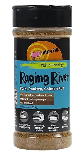 Dizzy Pig Raging River Salmon Seasoning Rub (8oz Shaker) - Seasons 30+lbs of Food - Hand Made in the USA - MSG Free, Gluten Free
