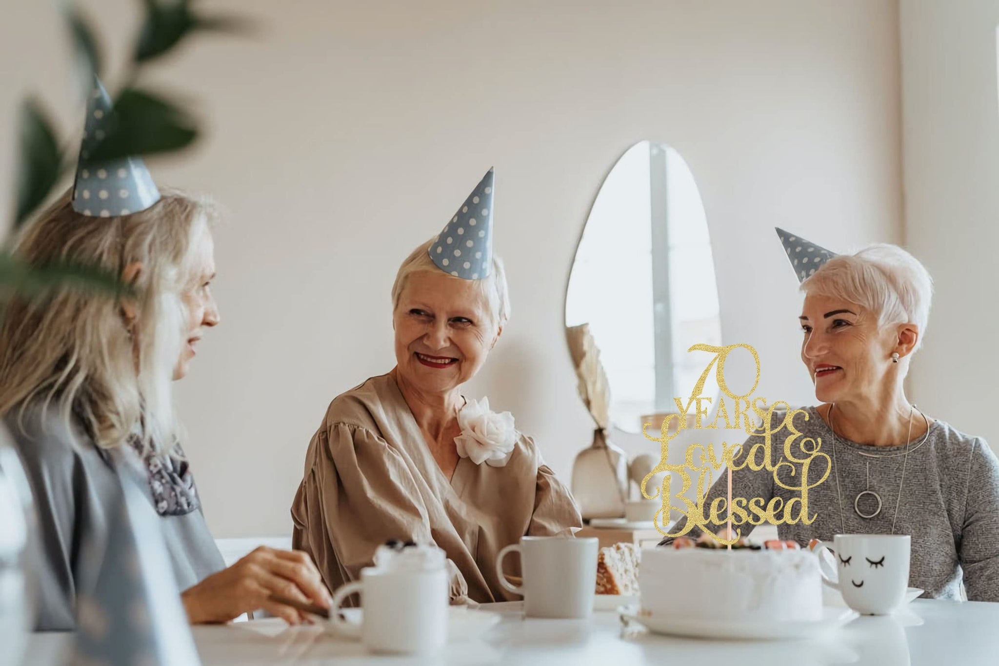 AHAORAY 70 Years Loved Cake Topper - Gold Glitter 70th Birthday Cake Decorating Supplies, Perfect for Wedding, Anniversary or Birthday Party