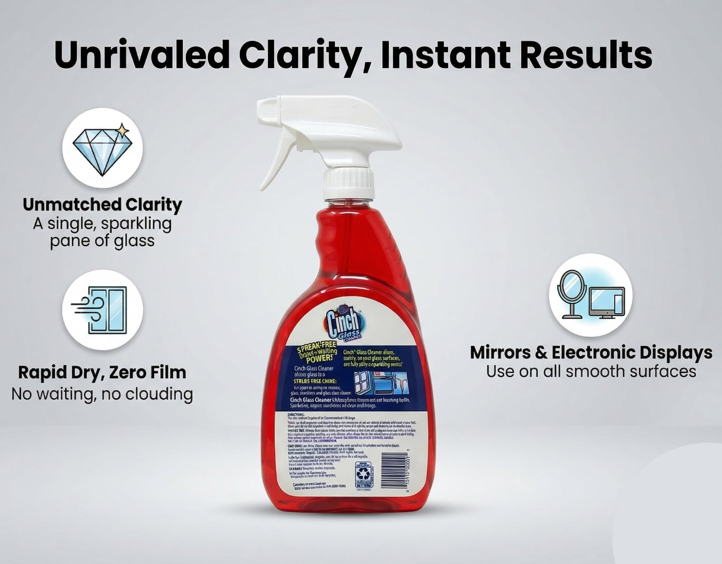 Spic & Span Cinch Glass Cleaner, 32 oz Spray Bottles, Streak-Free Window and Mirror Cleaner, Pack of 6
