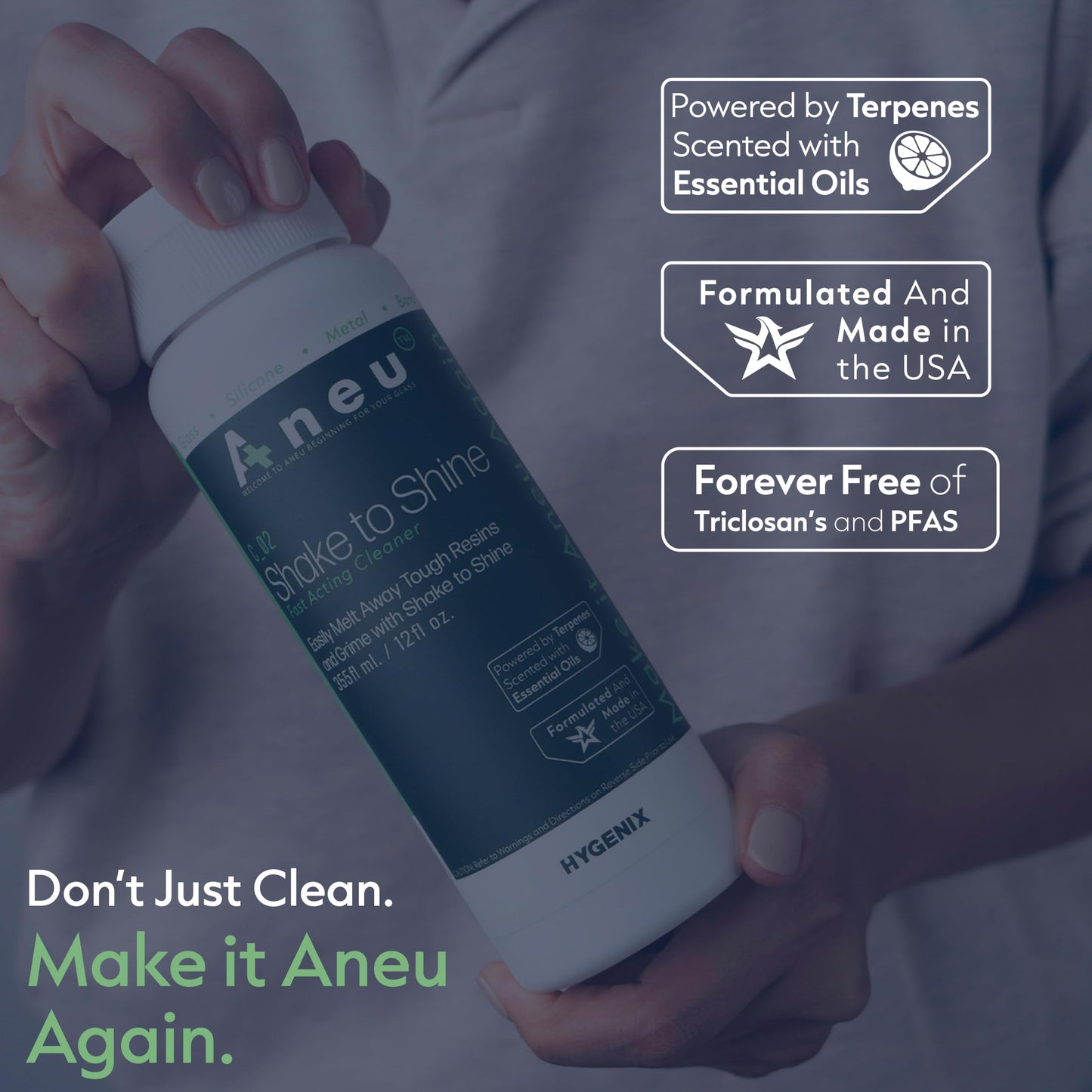 Aneu Shake to Shine (1 Pack) - Fast-Acting Cleaner | Shake Away Tough Resins & Grime | Cleans Glass, Silicone, Metal, & Borosilicate | 12oz - 1 Pack