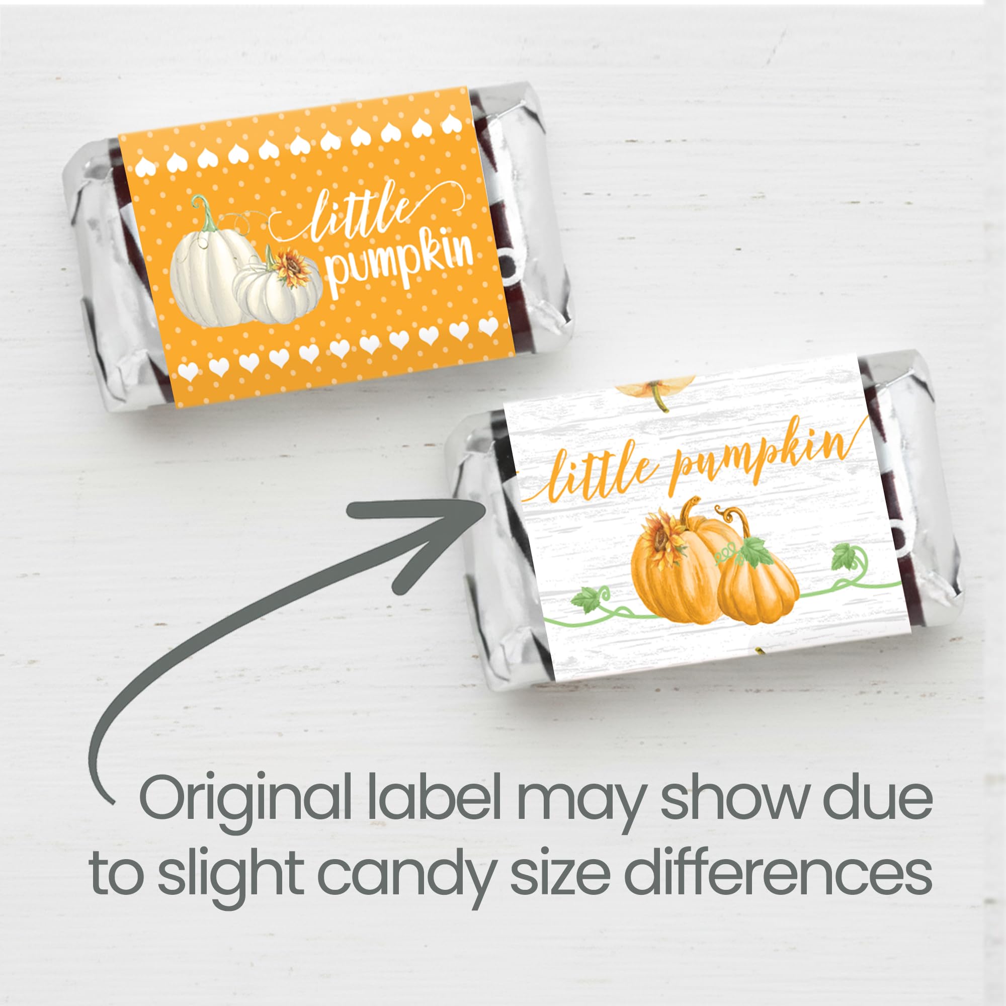 Orange Little Pumpkin Baby Shower Mini Chocolate Candy Bar Wrappers, Fall Baby Gender Reveal - 42 Stickers