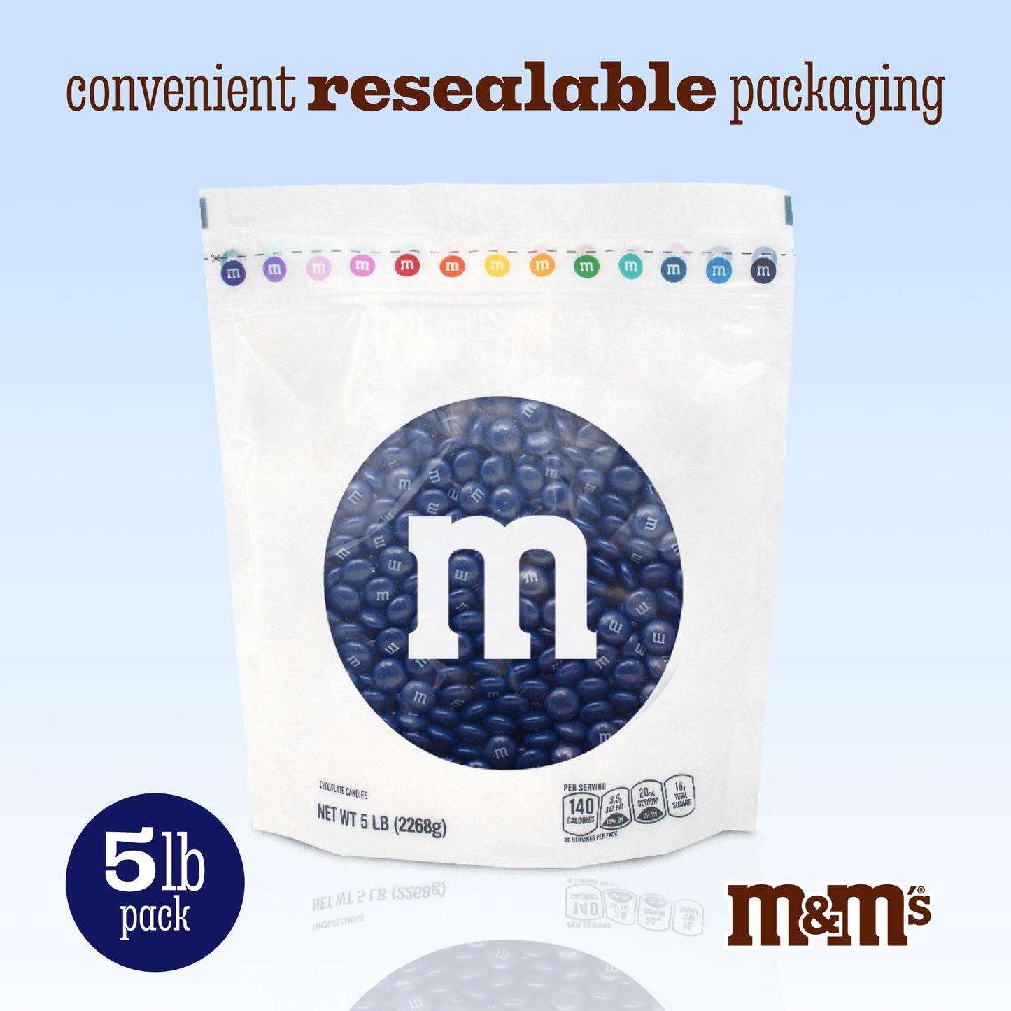 M&M’S WORLD Dark Blue Milk Chocolate Candy Bulk, 5lbs of M&M'S in Resealable Pack for Candy Bars, Birthday Parties, Graduations, Congrats Celebrations