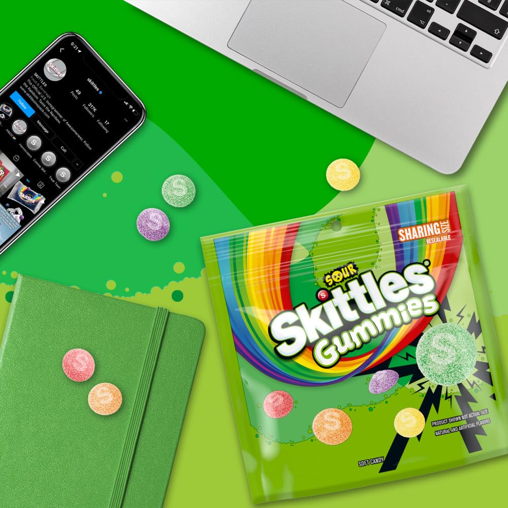 SKITTLES Sour Gummies Chewy Candy Assortment, 12oz, Sharing Size, Resealable Bag