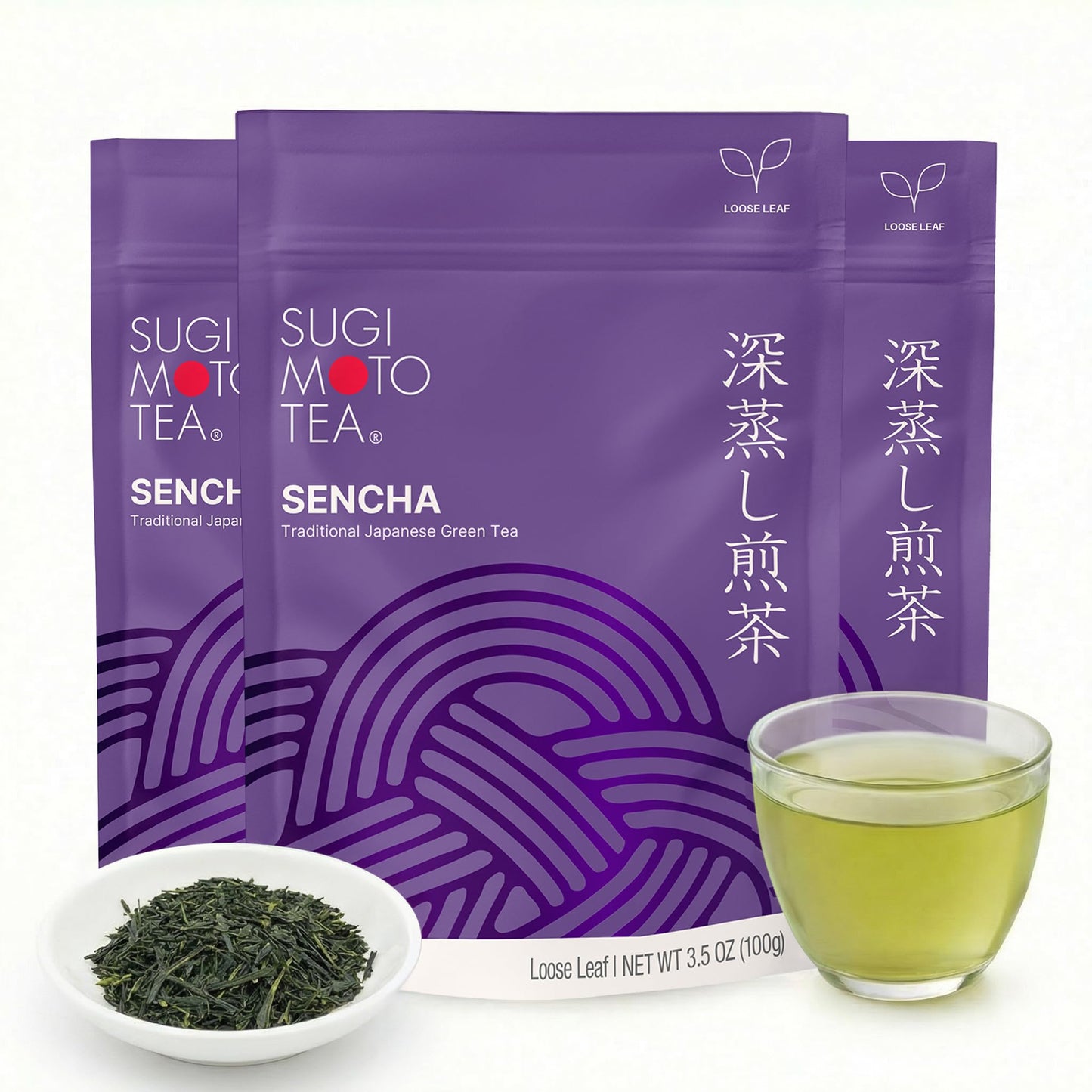 SUGIMOTO TEA Japanese Sencha Fukamushi Green Tea Loose Leaf 3.5 oz (100 g) Pack of 3