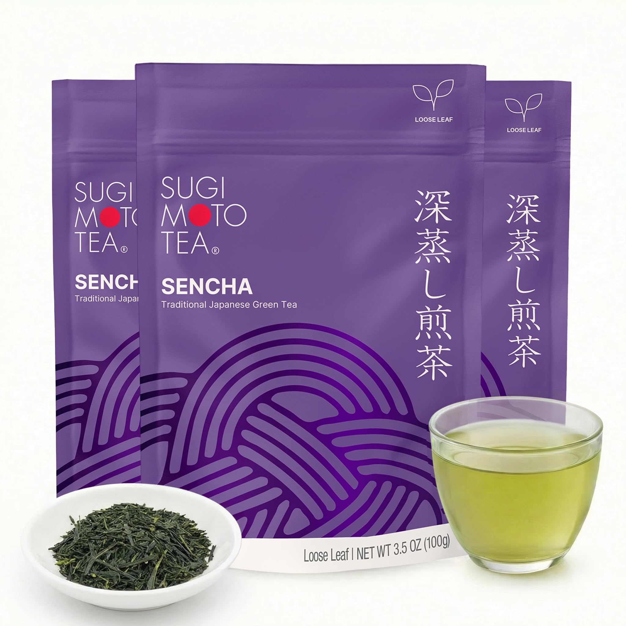 SUGIMOTO TEA Japanese Sencha Fukamushi Green Tea Loose Leaf 3.5 oz (100 g) Pack of 3