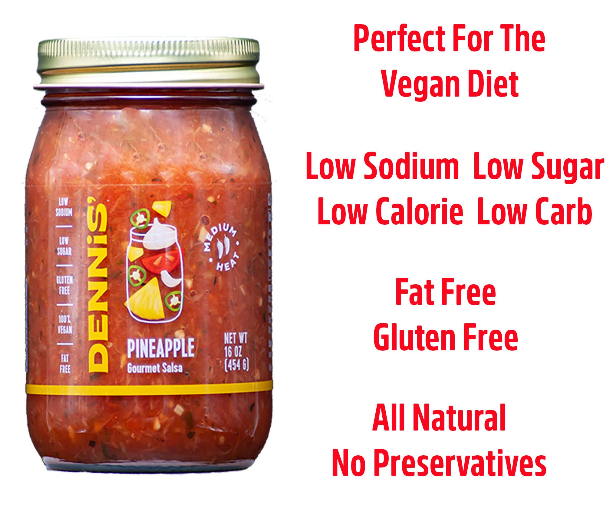 All-Natural Pineapple Salsa by Dennis’ Gourmet | This fresh, hearty restaurant salsa is low in sugar, calories, carbs, and sodium. Fat