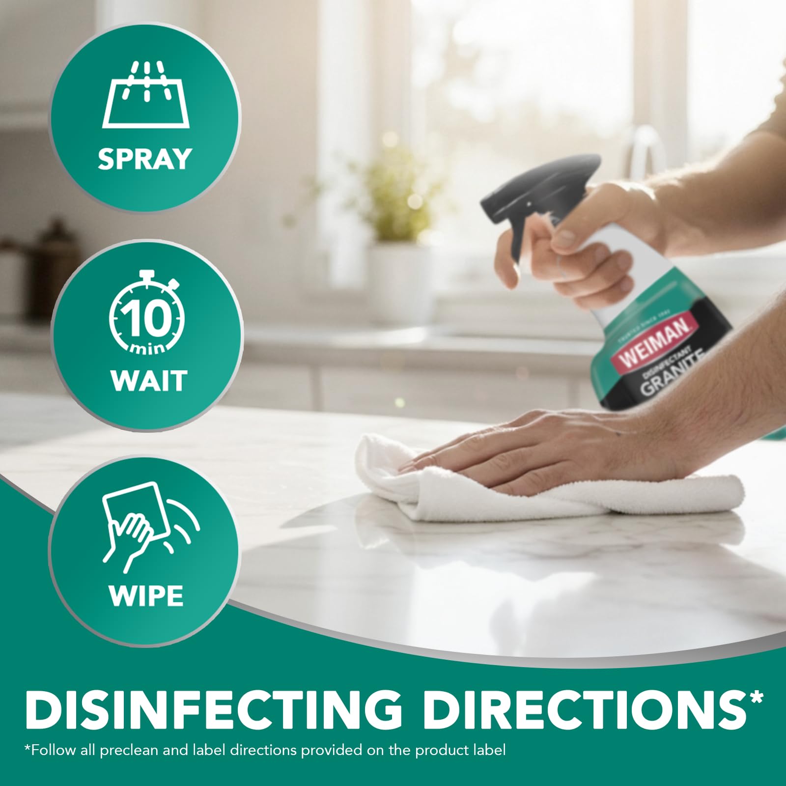 Weiman Disinfecting Granite & Stone Daily Cleaner and Sealer Kit - For Granite, Marble, Quartz, Quartzite, Slate - 24 oz Daily Kitchen Countertop