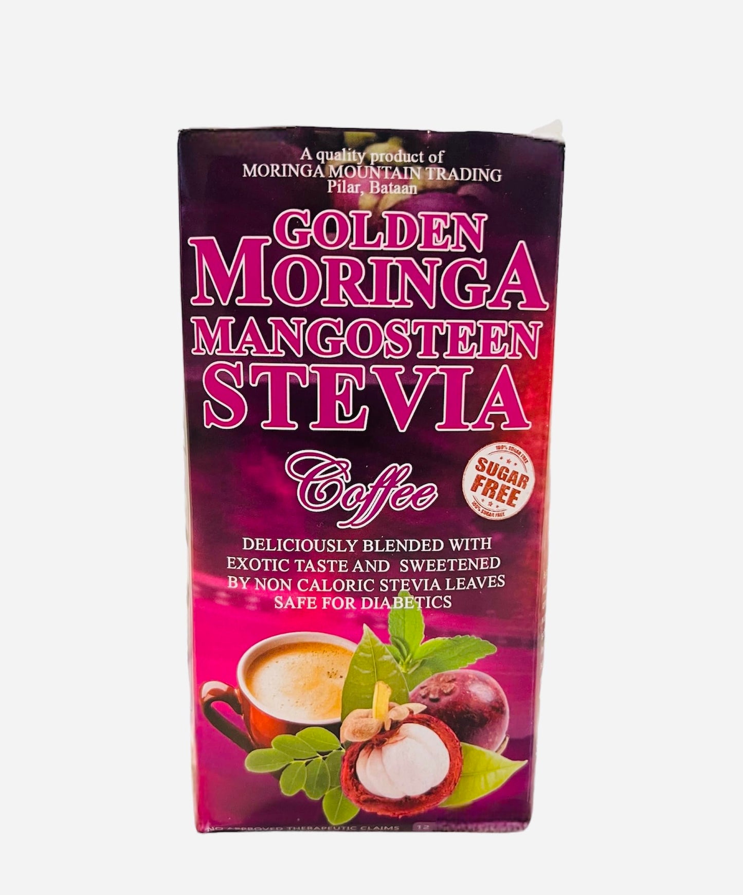 GOLDEN MORINGA AND MANGOSTEEN COFFEE | With Stevia | Sugar Free | Medium Roast | 12 Pack x 15g Sachet