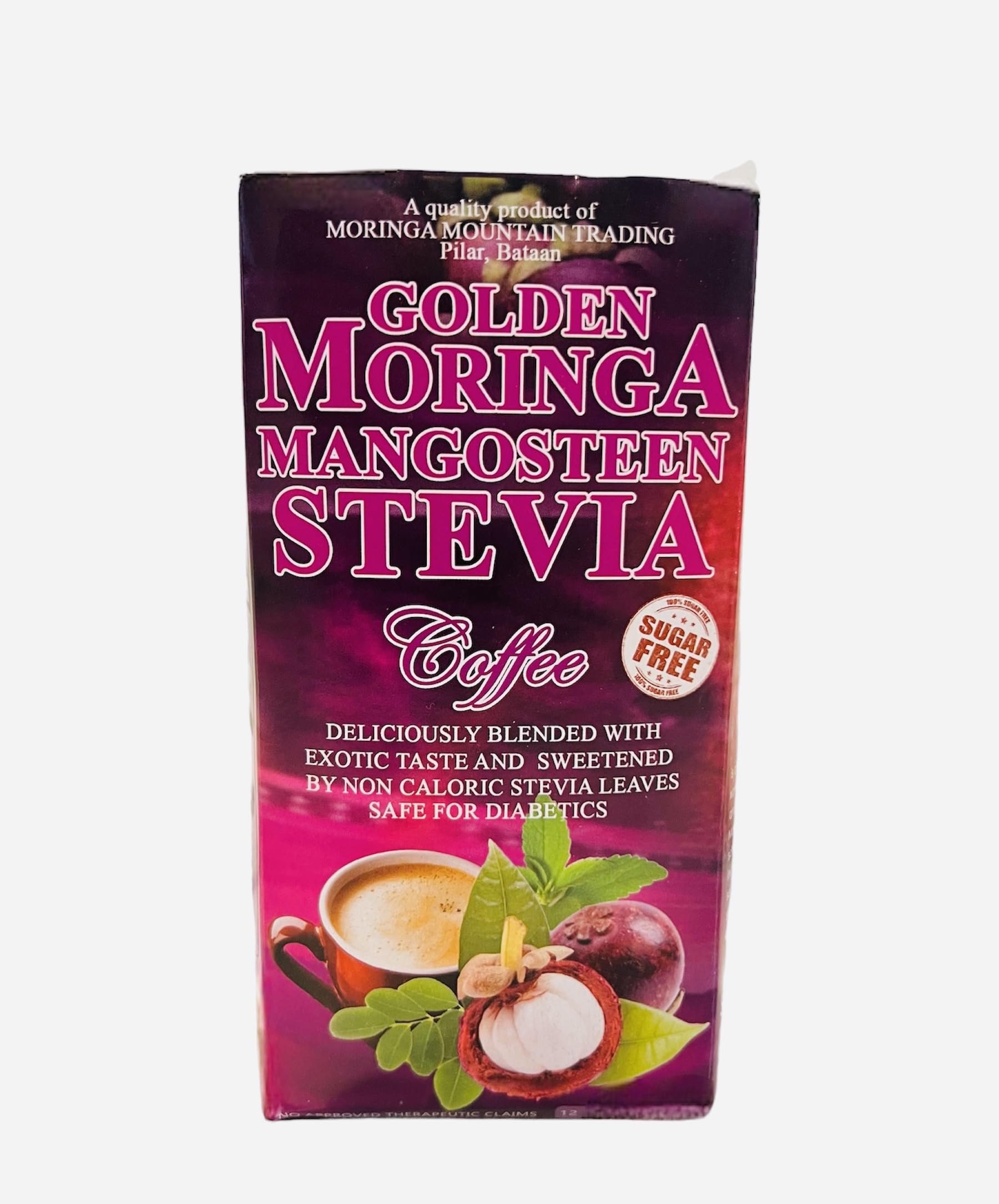 GOLDEN MORINGA AND MANGOSTEEN COFFEE | With Stevia | Sugar Free | Medium Roast | 12 Pack x 15g Sachet