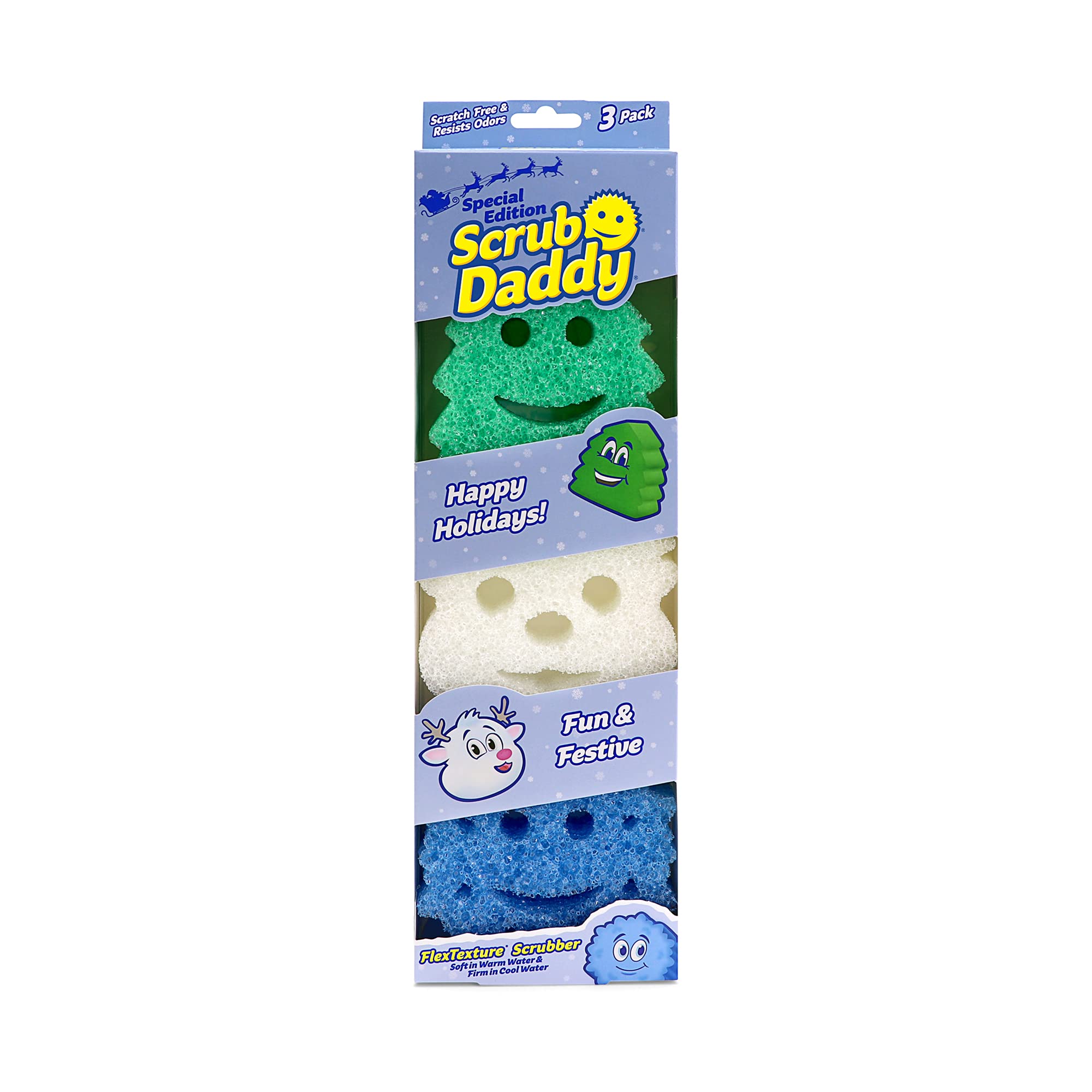 Scrub Daddy Sponge Set - Holiday Shapes - Non Scratch Scrubbers for Dishes and Home, Odor Resistant, Temperature Controlled, Soft in Warm Water, Firm