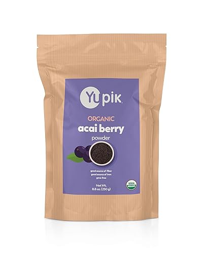 Yupik Organic Acai Berry Powder 8.8 oz, USDA Certified, Non-GMO, Vegan, Raw, Gluten-Free, Kosher, Superfood, Rich in Iron & Fiber, Perfect