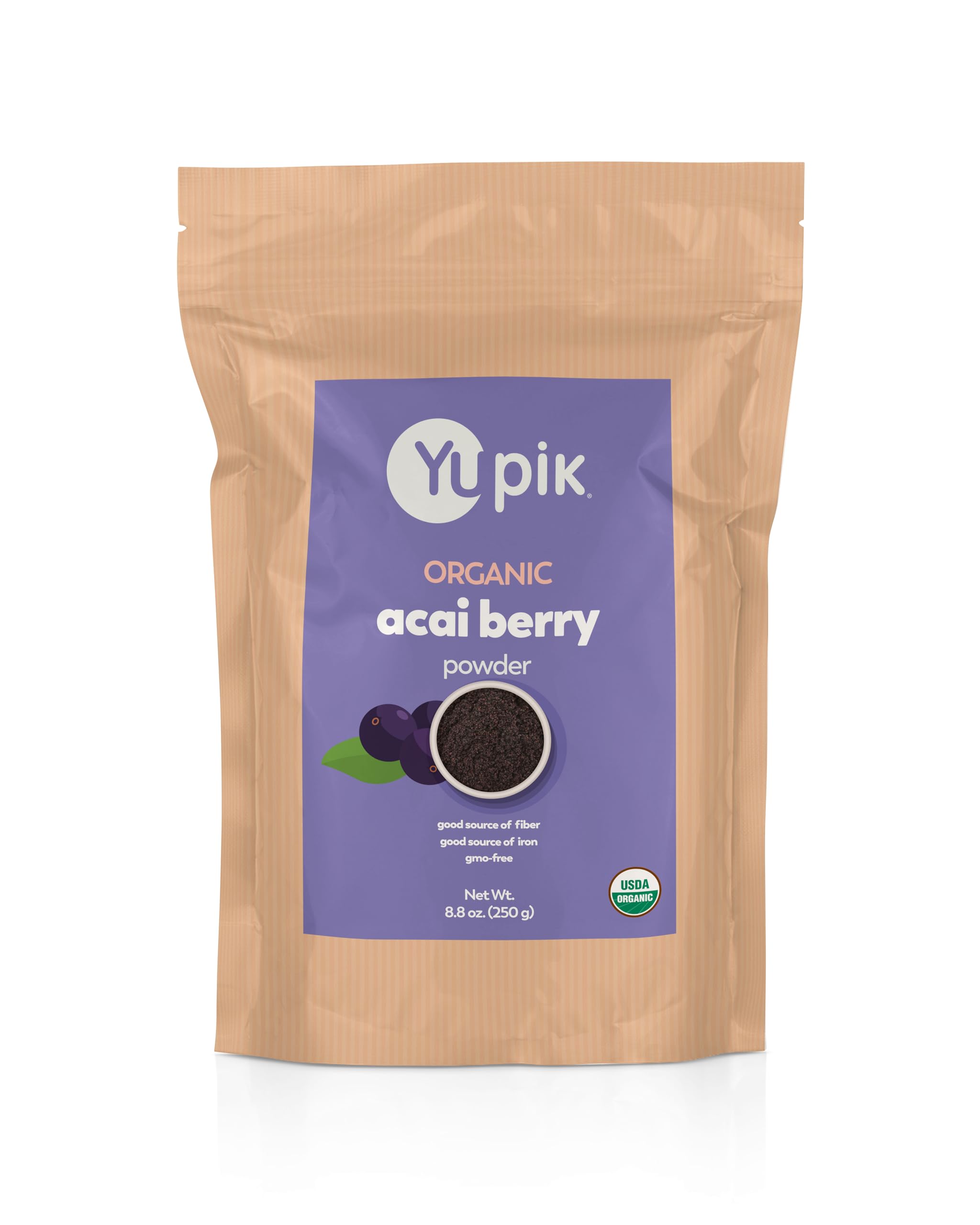 Yupik Organic Acai Berry Powder 8.8 oz, USDA Certified, Non-GMO, Vegan, Raw, Gluten-Free, Kosher, Superfood, Rich in Iron & Fiber, Perfect