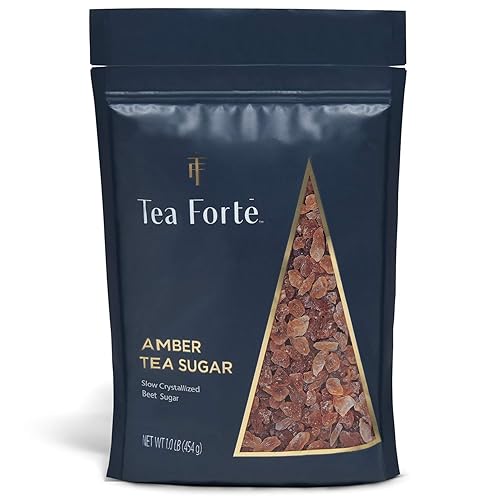 Tea Forte Natural Amber Hue Beet Rock Sugar Crystals for Tea and Coffee, Dissolves Quickly, Vegan and Non-GMO, Resealable 1 Pound Bag
