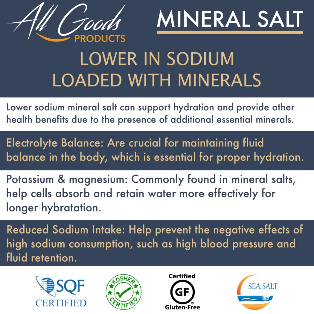 All Goods Sea Salt - Fine Grain, 16 oz, 100% Natural, Hand-Harvested, Rich in Essential Minerals, 30% Less Sodium, Kosher, Unrefined.