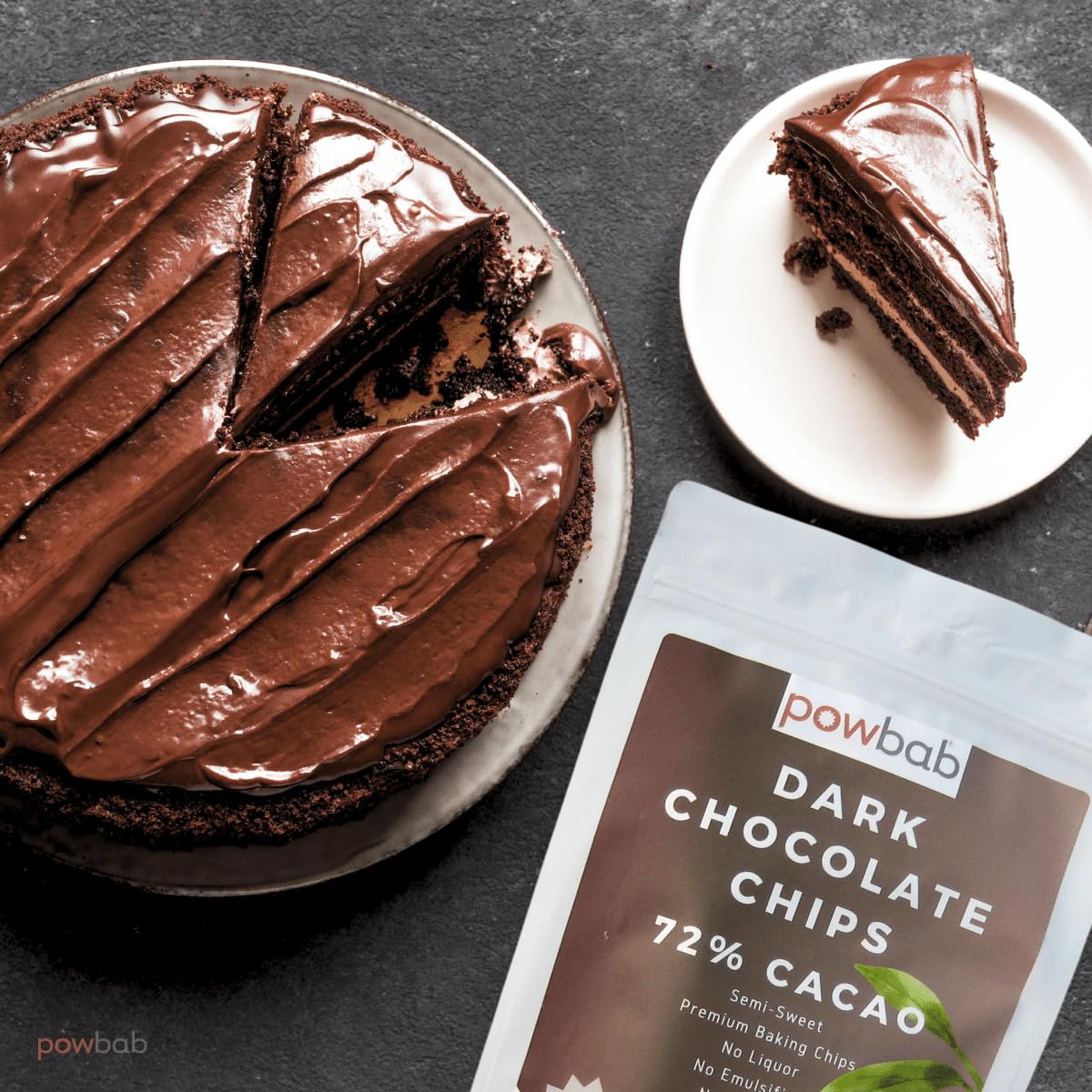 powbab Dark Chocolate Chips - 72% Cacao Organic Semi Sweet Chocolate Chips for Baking. Mini Dark Chocolate Chips for Baking and Snacks. No Liquor, No Lecithin, No Sugar Alcohol, Non-GMO (16 oz)
