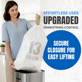 13 Gallon Drawstring Trash Bags 120 Count Leakproof, Strong Durable, Pre-separated Garbage Bags | Easy Handling, Heavy-Duty, Waste Bag for House