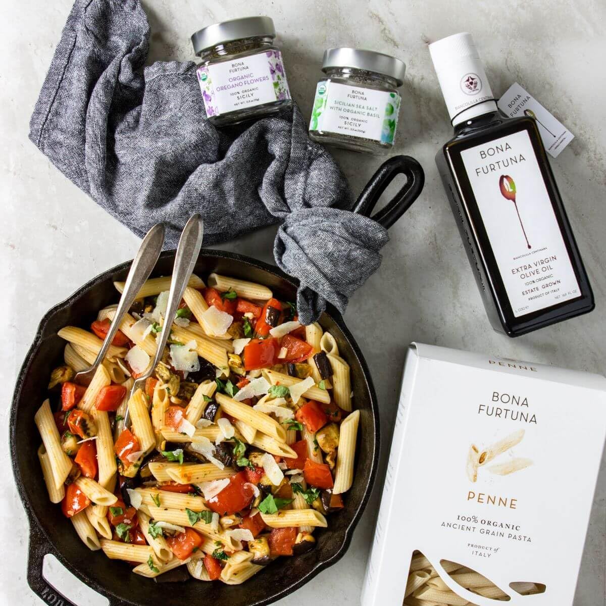 Bona Furtuna Organic Penne Ancient Grain Pasta Made in Italy, Bronze Die Cut Artisanal Penne Pasta, 17.6 oz