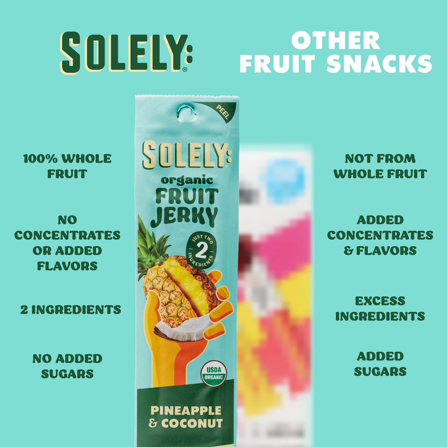 SOLELY - Organic Pineapple Coconut Fruit Jerky - 1 Individually Wrapped Strip - Fruit Leather Made from Dried Fruit - Healthy Snacks for Adults & Kids