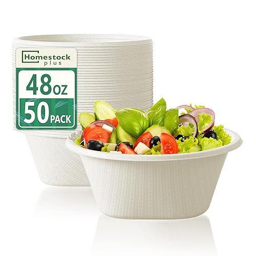 Homestockplus 48 Oz Bowls Disposable - Heavy Duty Compostable Paper Bowls, Microwave Safe Large Bowls, Ideal for Restaurant Catering, Salads, Buffets