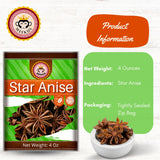 Meekus Premium Star Anise Whole - Aromatic Spice for Flavorful Seasoning & Tea- Pure Star Anise Seeds, Ideal for Culinary Use - 4 oz (1 Pack?