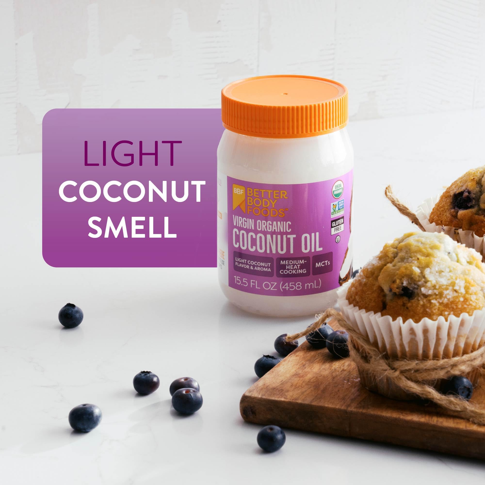 BetterBody Foods Organic Unrefined Coconut Oil - Hair & Skin Moisturizer, Baking & Cooking Oil - Light Aroma and Flavor - Butter Alternative - 15.5 Fl