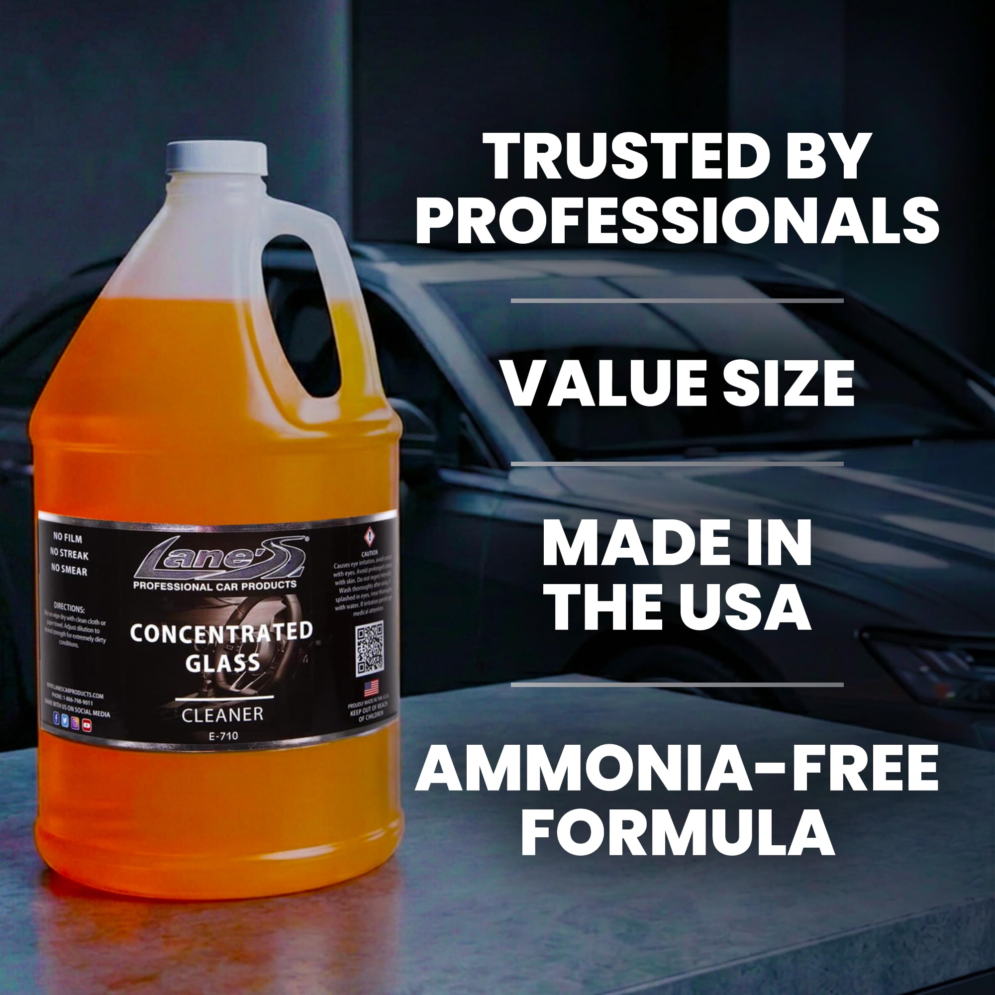 LANE'S Concentrated Auto Glass Cleaner | Tint-Safe Car Windshield, Window Cleaner | Removes Automotive Smoke Film, Fingerprints, & Smudges |