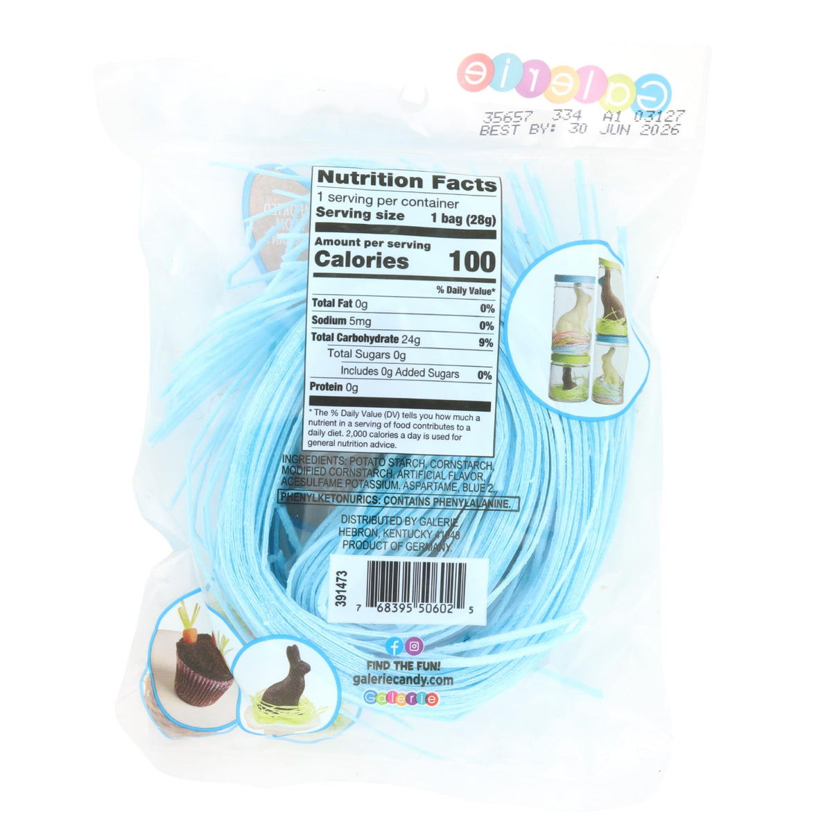 Edible Easter Grass, Basket Stuffer Essentials, Fruit Flavored, Dessert Topper or Springtime Decor (Pack of 2) (Blue)