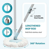 Spin Mop and Bucket with Wringer Set, Operable 360° Rotating Mop Bucket Set with 3 Microfiber Replacement Head, Stainless Steel Extended Handle