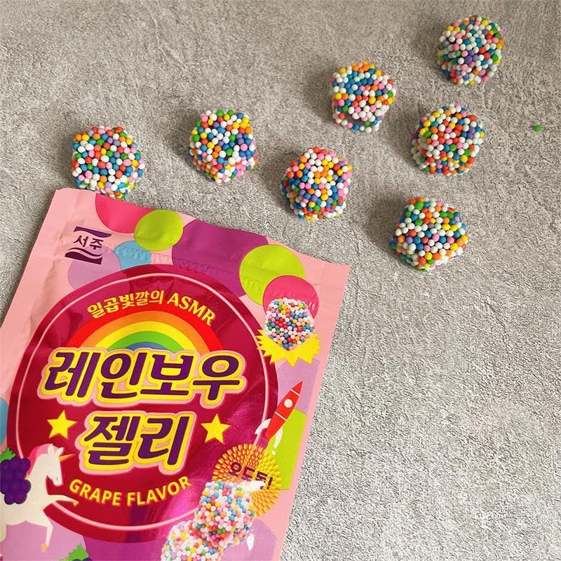 SEOJU Crunchy Gummy Clusters Candy, Tangy, Sweet, Gummy & Crunchy Rainbow Mix, Grape Flavors Rainbow Soft Crystal Jelly Candy, Mini Granular Assorted
