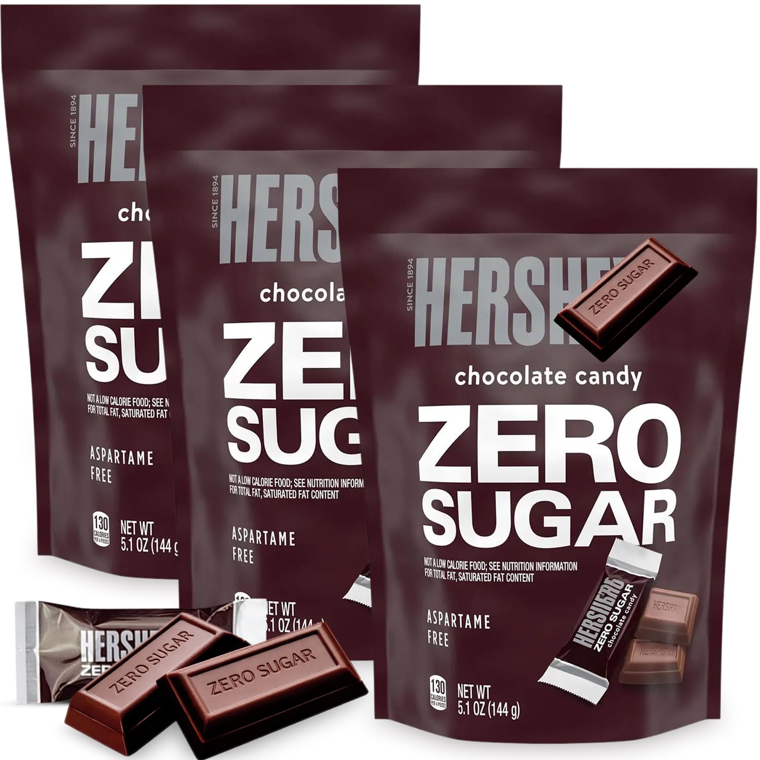 Zero Sugar Milk Chocolate Candy - 3 Bags (5.1 oz Each) - Mini Chocolate Bar Individually Wrapped - Delicious Sugarless Candy & Guilt-Free Sweet Treat