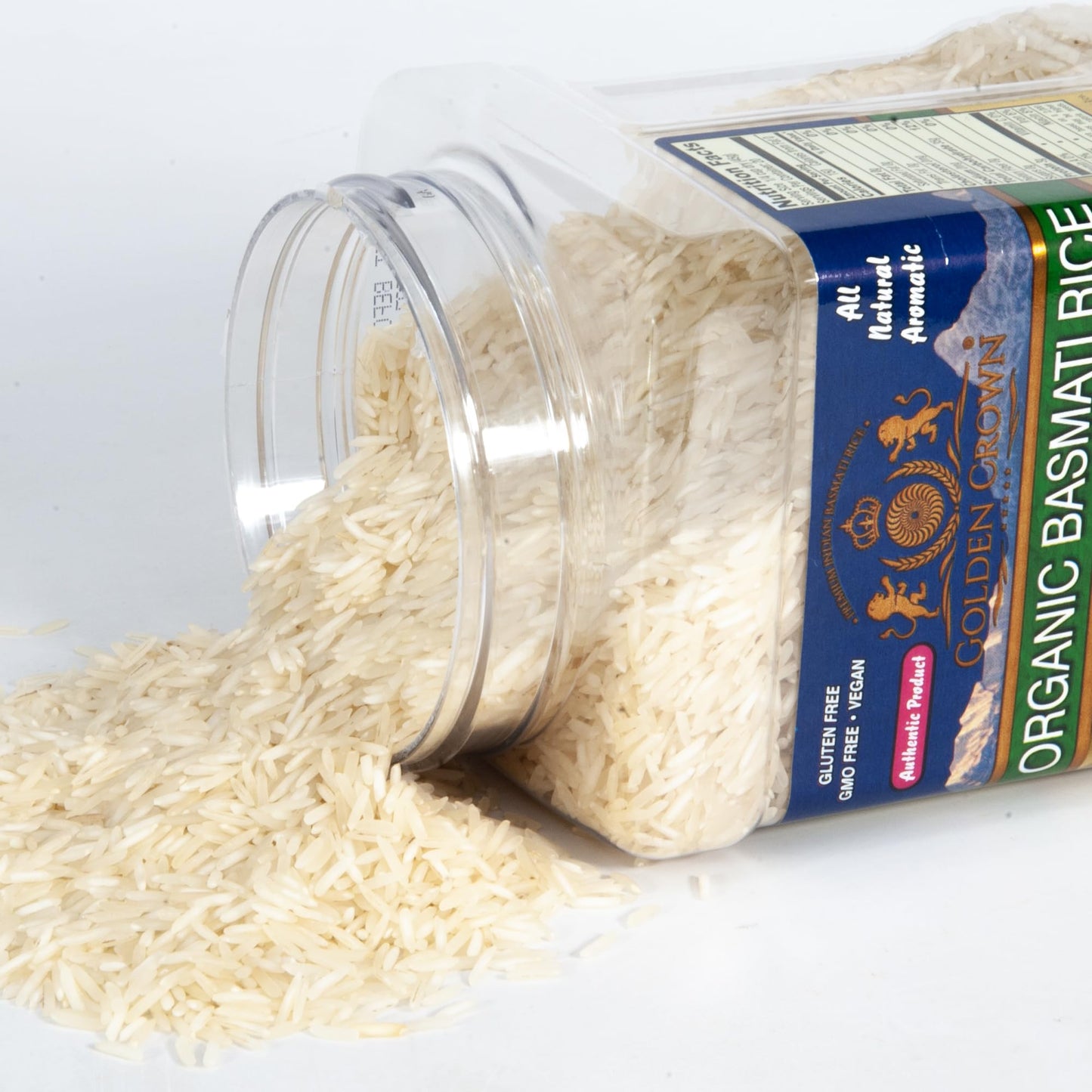 Golden Crown Basmati Rice - 32 oz (2LB) Jar | Long Grain White Rice | Amazing Taste, Healthy Meals & Natural Aromatic Smell | Premium Gluten-Free Rice