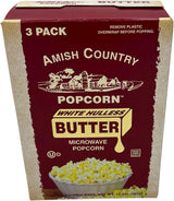 Amish Country Popcorn | Old Fashioned Microwave Popcorn | Medium White 3 Pack Butter | Non-GMO, Gluten Free, Microwaveable and Kosher (3 Bags)