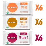 JONESBAR Organic Plant Based Protein Bars | 18 Count Variety Pack | Fruit & Nut Bar, Kosher, Gluten Free, Breakfast Bars, School Snacks, Vegan Snack
