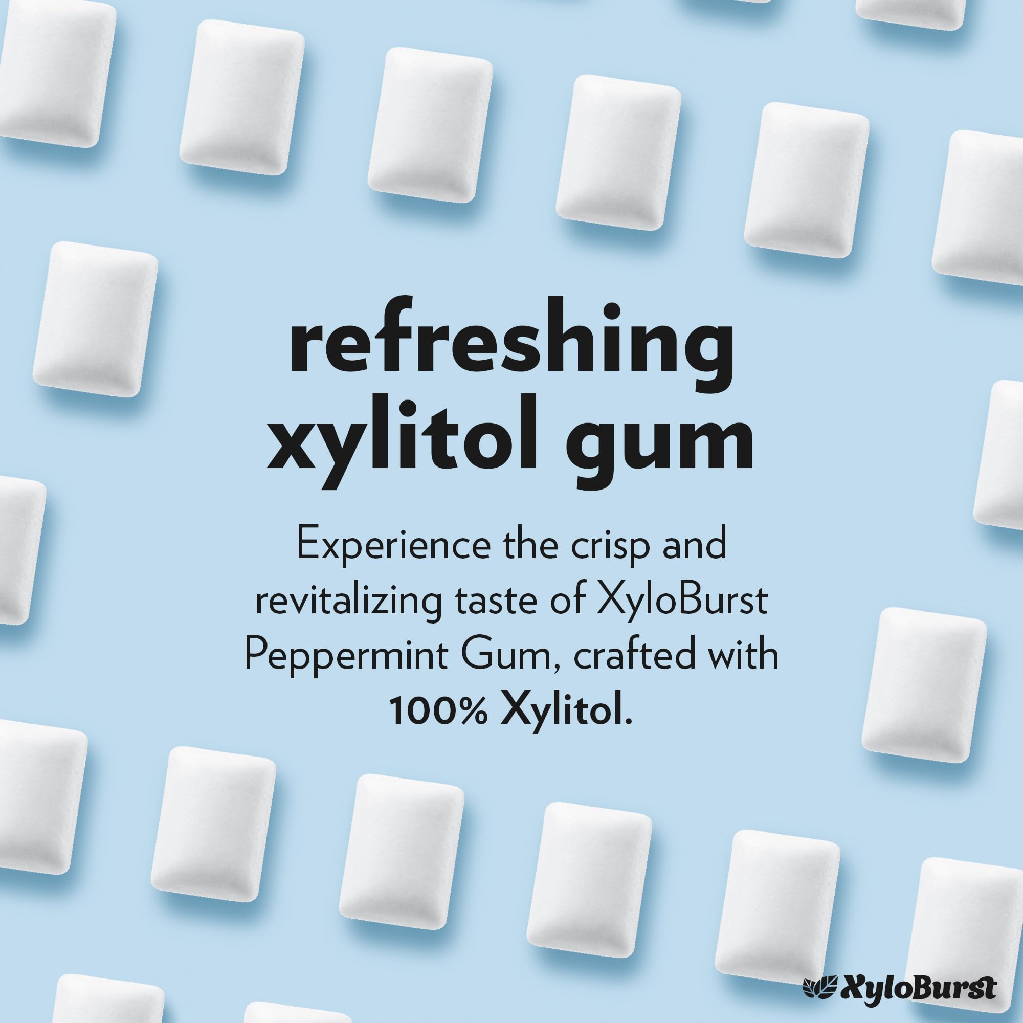 XyloBurst Gum | Xylitol Chewing Gum | Sugar Free, Gluten Free, Keto Friendly | Aspartame Free Gum For Oral Health | Peppermint | 24 Pieces (Pack of 8)