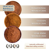 Blue Lotus Chai Tea - Horizon Collection Variety Box - Makes 50 Cups - Golden, Star Anise & Traditional Masala Spiced Chai Powder - Instant Indian Tea