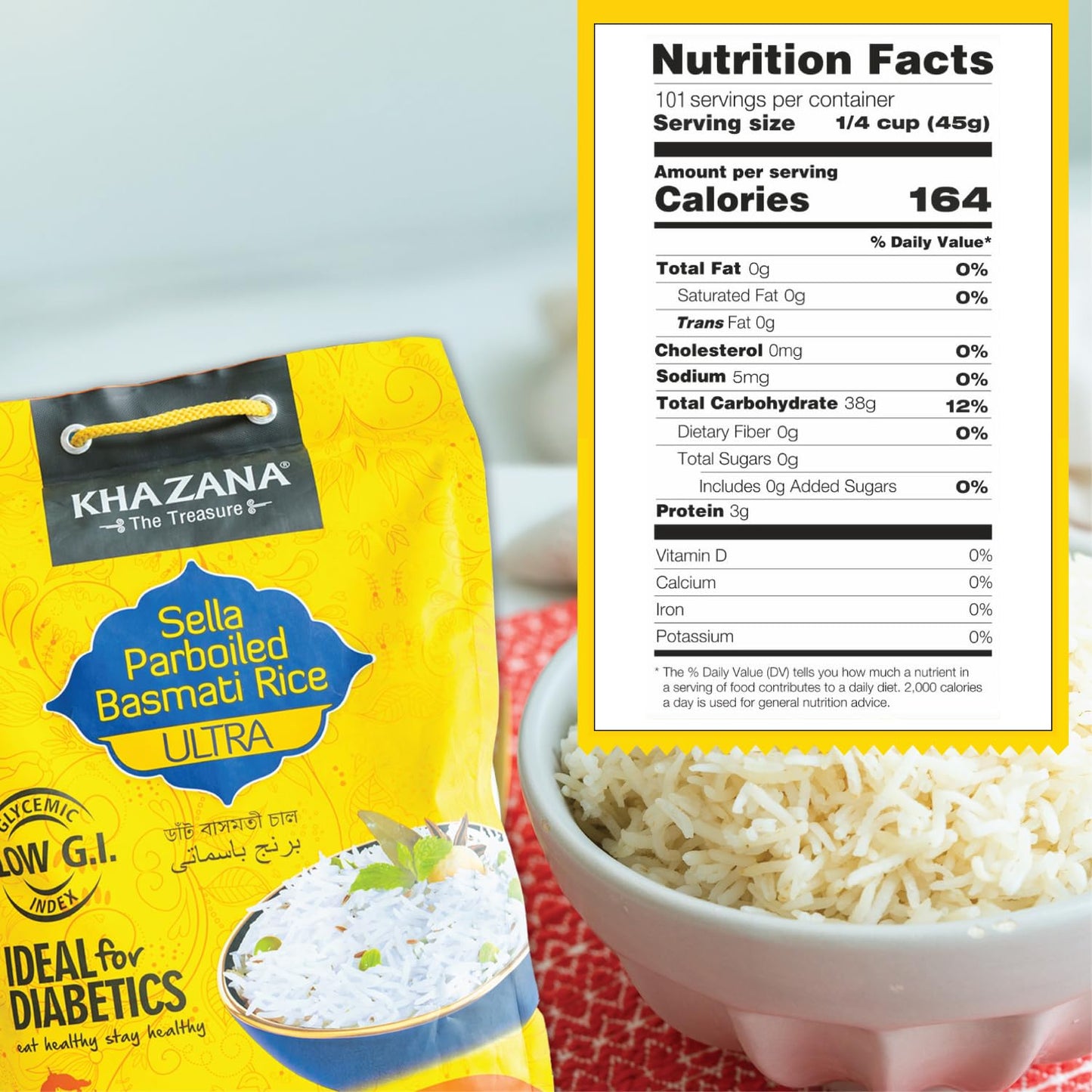 Authentic Ultra Long Sella Parboiled Basmati Rice by Khazana in 10 lb Bag - Aromatic and Flavorful Indian Grain - Non-GMO, Gluten Free, Kosher, Cholesterol Free
