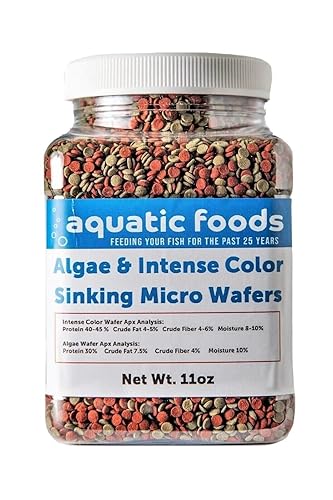 Aquatic Foods Inc. 3.5mm - 1/8" Micro Wafer Mix of Spirulina Algae & Intense Color Enhancing Sinking Micro Wafers for Catfish, Plecos, Bottom Fish