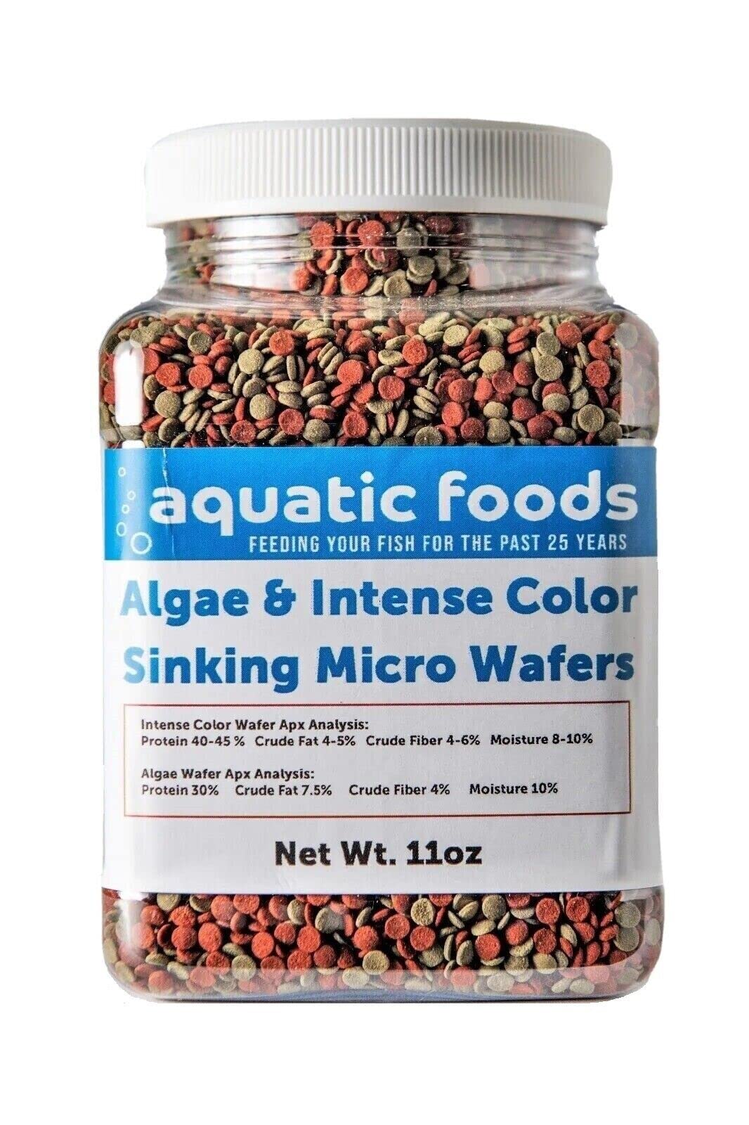 Aquatic Foods Inc. 3.5mm - 1/8" Micro Wafer Mix of Spirulina Algae & Intense Color Enhancing Sinking Micro Wafers for Catfish, Plecos, Bottom Fish