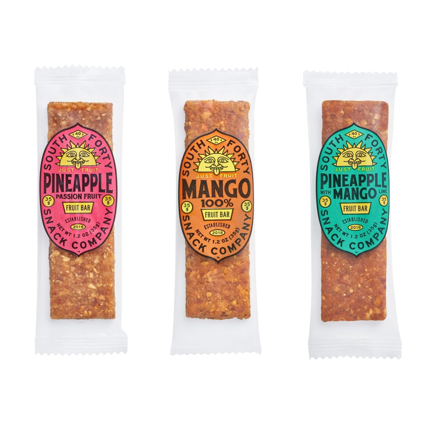 South 40 Snacks Premium Tropical Fruit Bars Mix of 3 Variety Pack, Just 1-3 ingredients, Mango, Pineapple Passionfruit, and Pineapple Mango Lime (35g