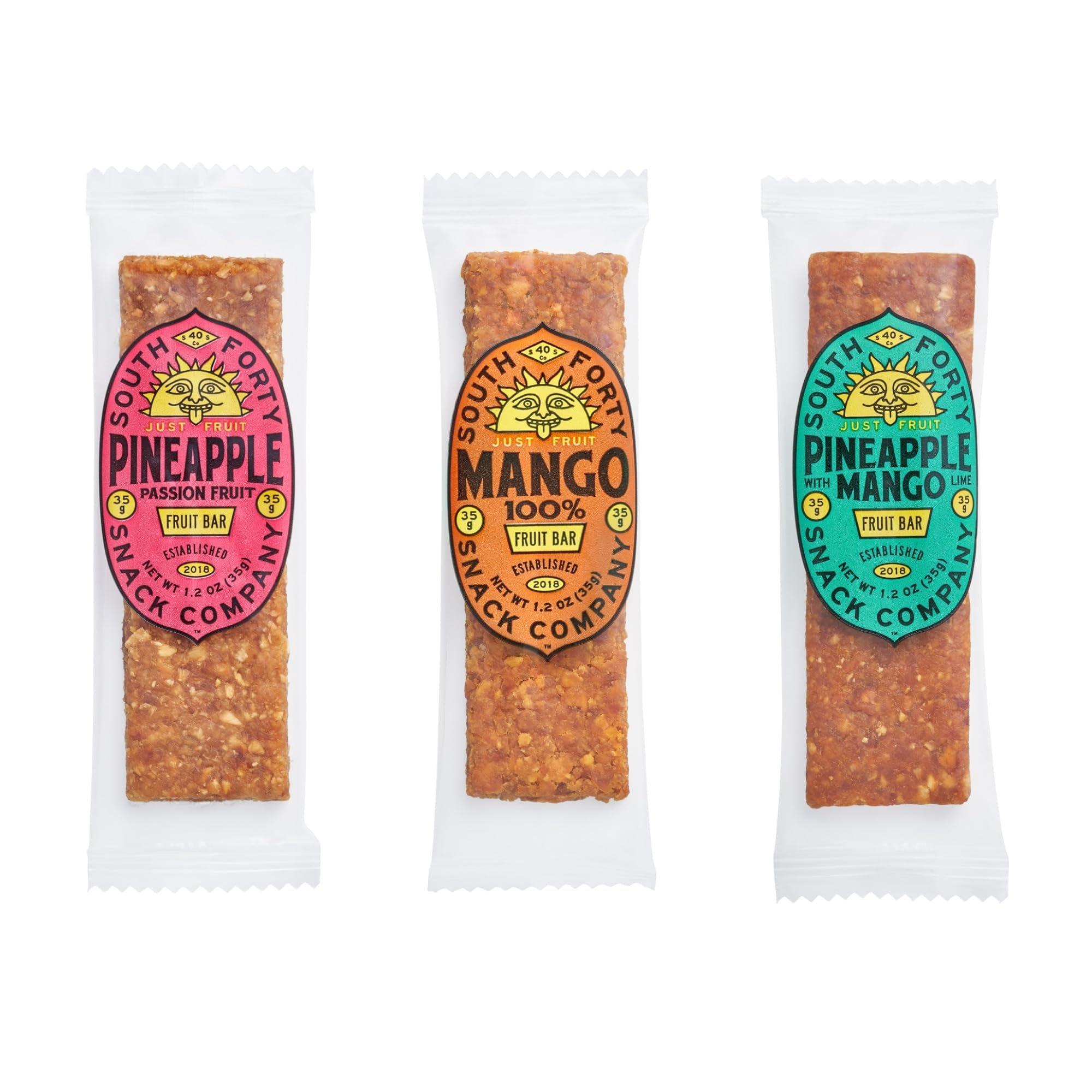 South 40 Snacks Premium Tropical Fruit Bars Mix of 3 Variety Pack, Just 1-3 ingredients, Mango, Pineapple Passionfruit, and Pineapple Mango Lime (35g