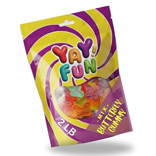 Assorted Fruit Gummy Candy Mix, Halal Candy Bulk 2 Pound Bag | Butterfly Shaped Gummy Mix | Sweet & Chewy Fruit Gummies for Parties, Candy Buffets
