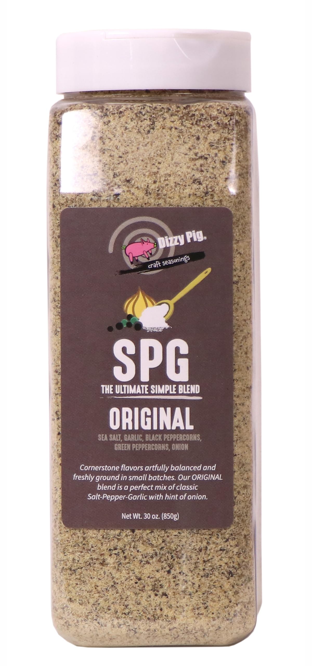 Dizzy Pig SPG Original (Salt, Pepper & Garlic) Seasoning Rub (Quart Shaker) - Hand Made in the USA - Seasons Around 120lbs of Food - MSG Free, Gluten