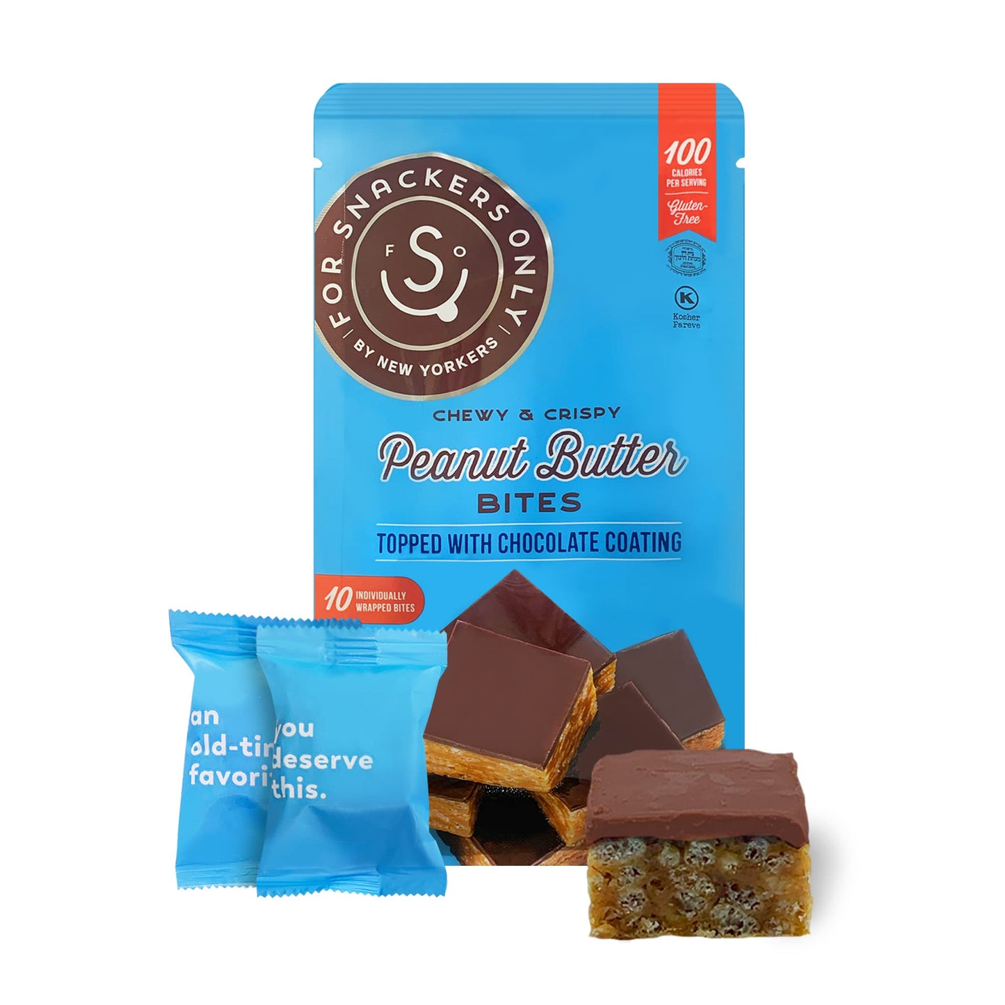 Peanut Butter Bites Topped with Chocolate Coating - Gluten Free - Vegan Friendly - 100 Calorie Snack - 8 Individually Wrapped Pieces - Non Dairy
