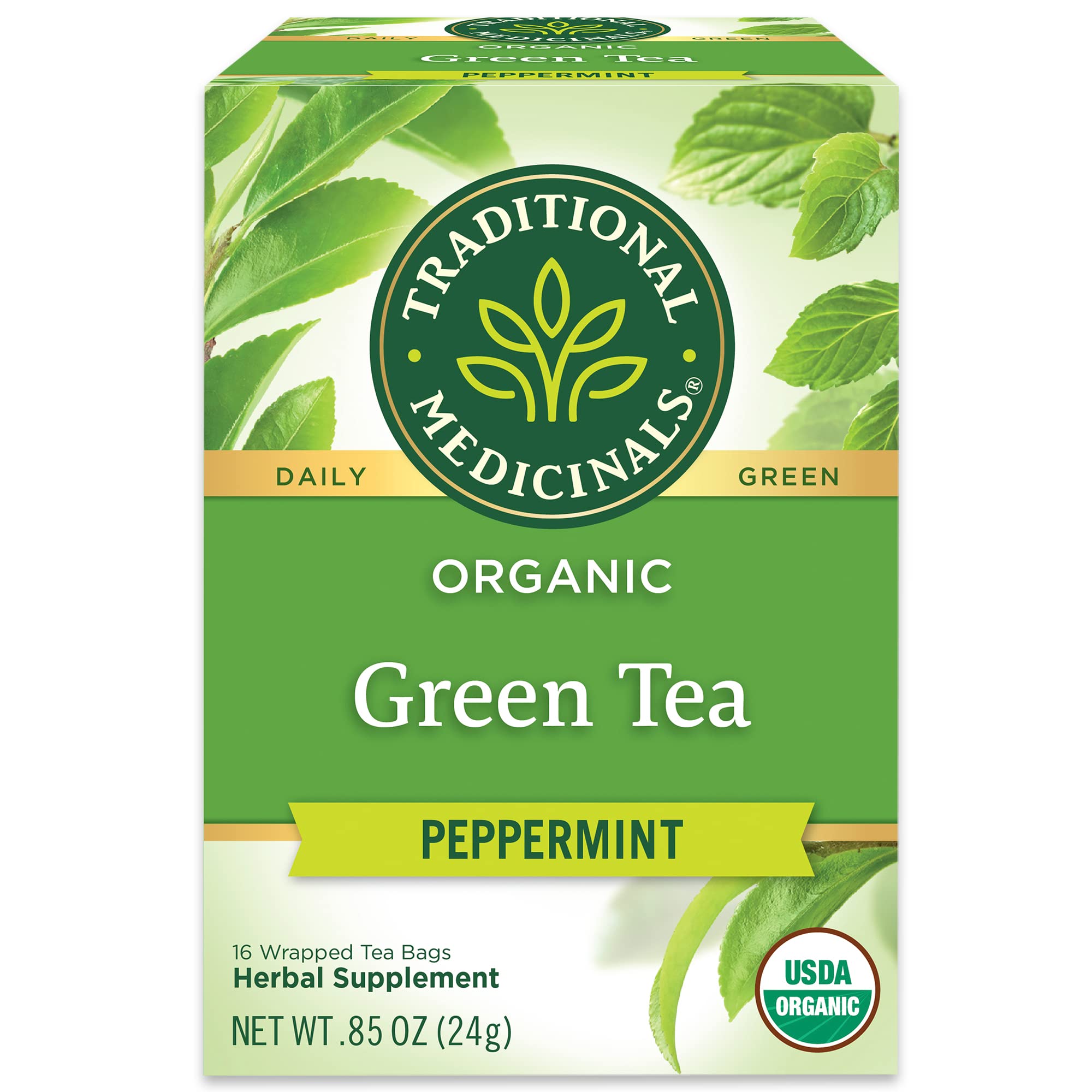 Traditional Medicinals Organic Green Tea Peppermint Tea, 16 Tea Bags