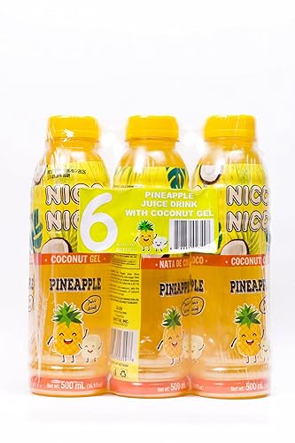 Niconico juice drink with nata de coco 30% fruit juice (16.9 floz, 6 Pack) (6, Pineapple)
