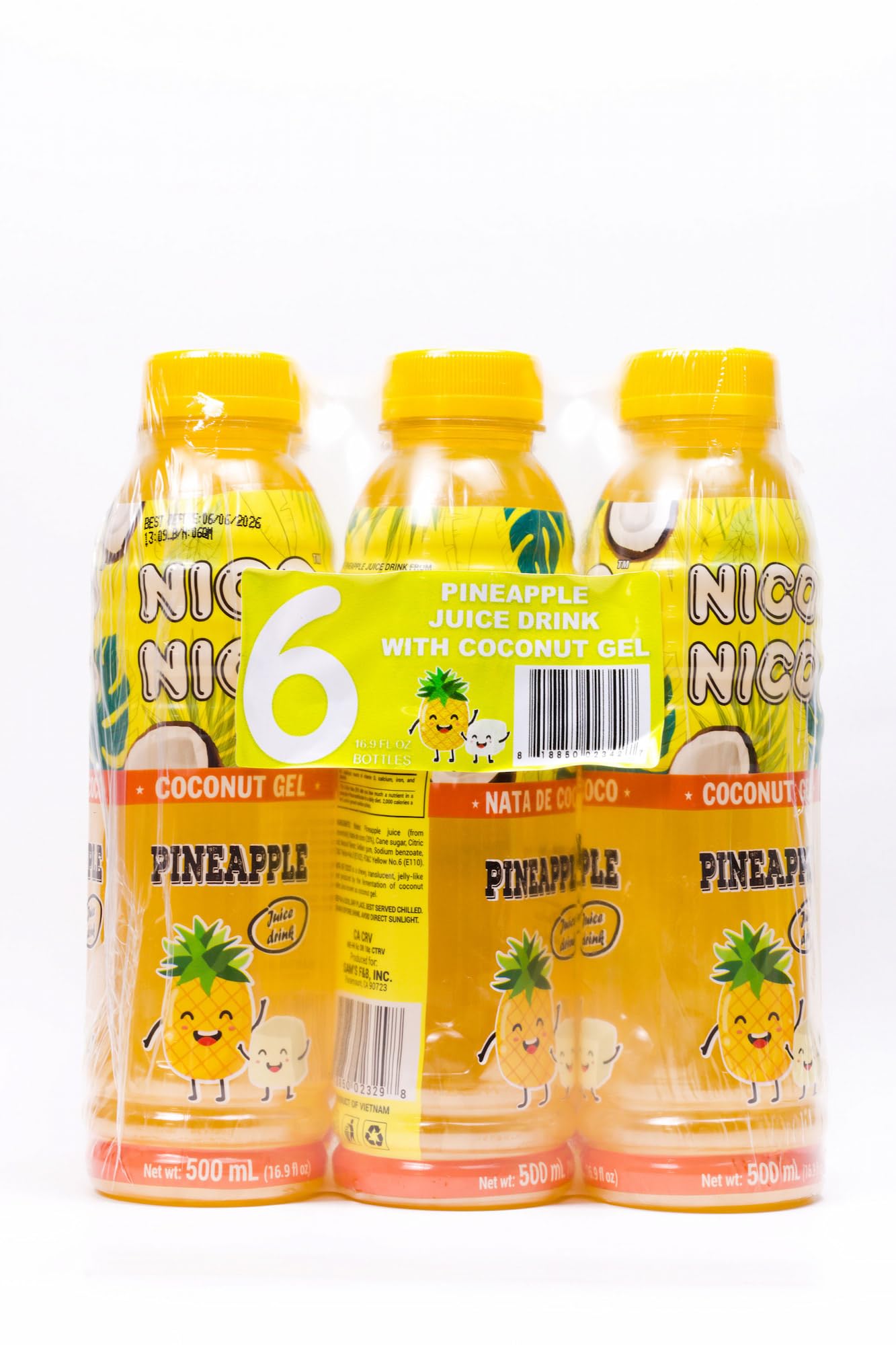 Niconico juice drink with nata de coco 30% fruit juice (16.9 floz, 6 Pack) (6, Pineapple)