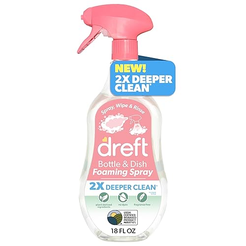 Dreft Foaming Baby Bottle and Dish Cleaning Spray, Plant-Derived Formula, 18 Fl Oz