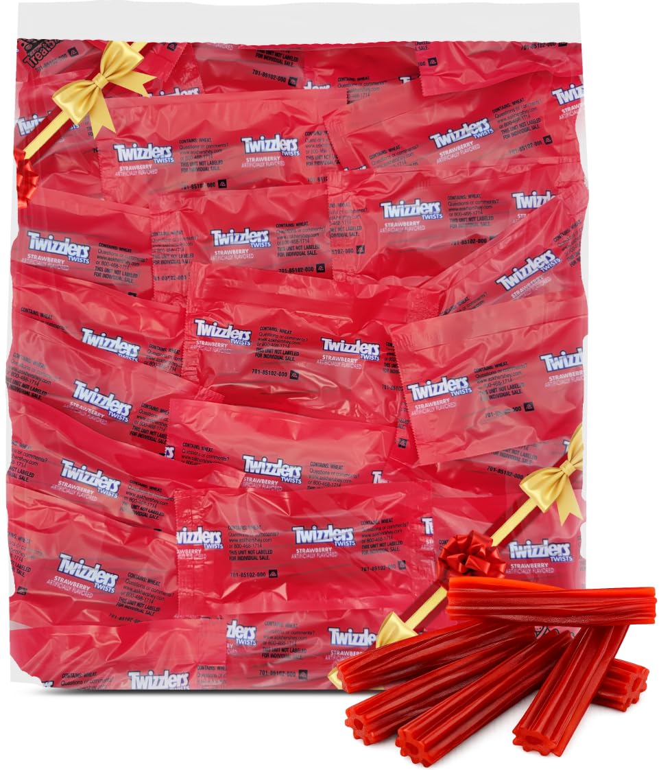 Twizlers Strawberry Twists Bulk Candy Gift Bag - 2 lbs, 90 Individually Wrapped Pieces - Perfect for Parties, Snacking, and Care Packages