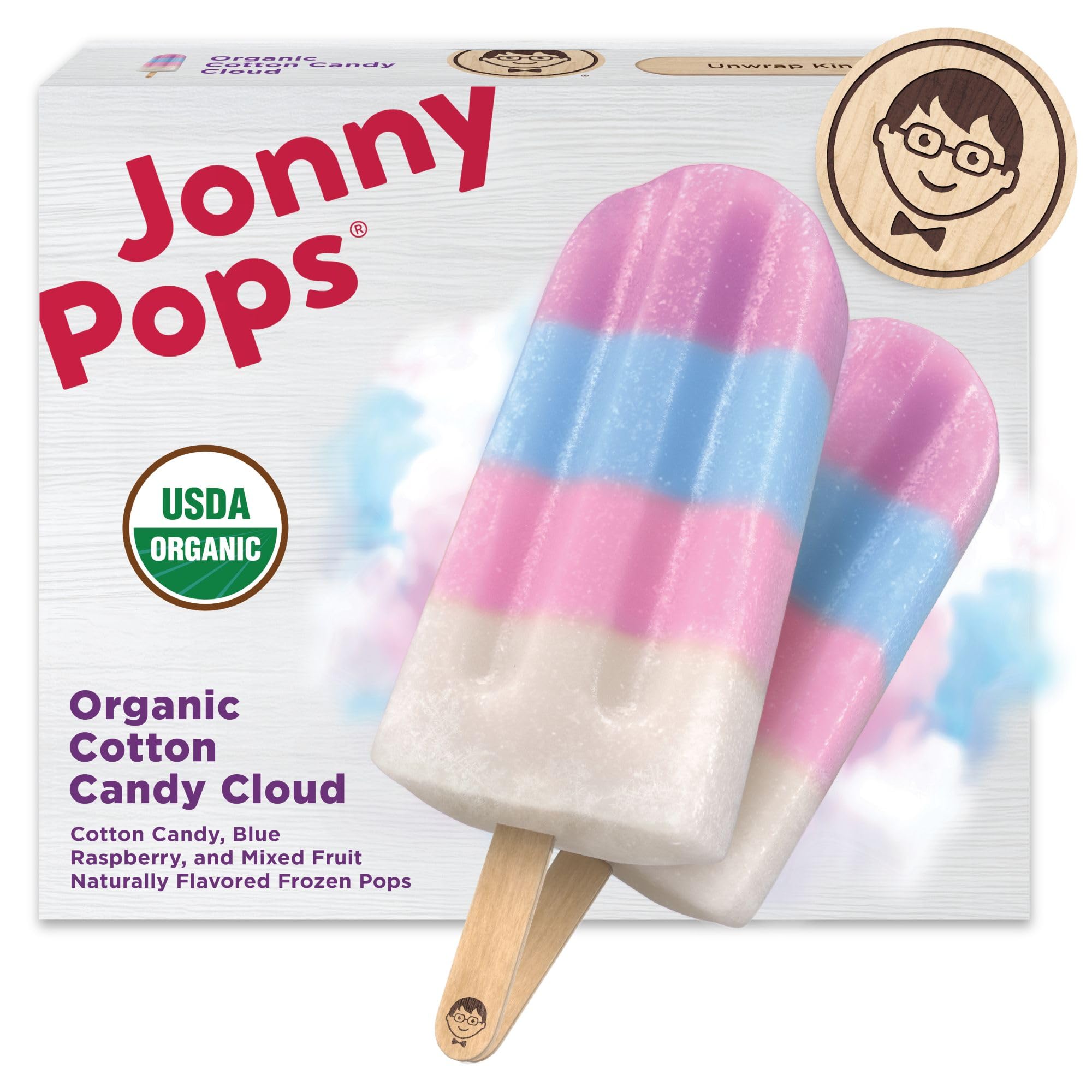 JonnyPops Organic Cotton Candy Cloud Frozen Pops 8ct